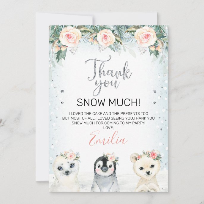 Silver and Winter Animals Birthday Thank You Card