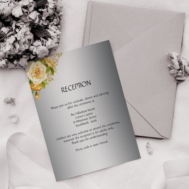 Silver and Yellow Roses Wedding Reception Card (Creator Uploaded)