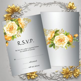 Silver and Yellow Roses Wedding RSVP