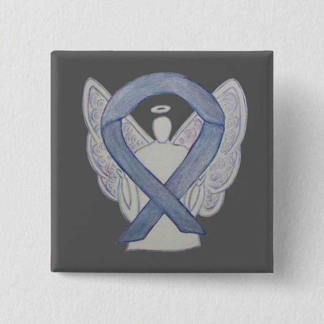 Silver Angel Awareness Ribbon Custom Art Pins (Front)