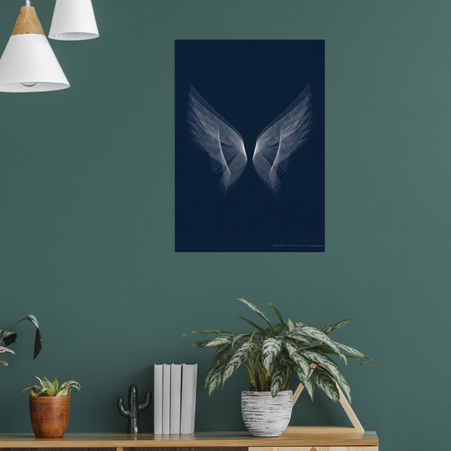 Silver Angel Wings Art Print | Celestial Dark Back (Living Room 1)