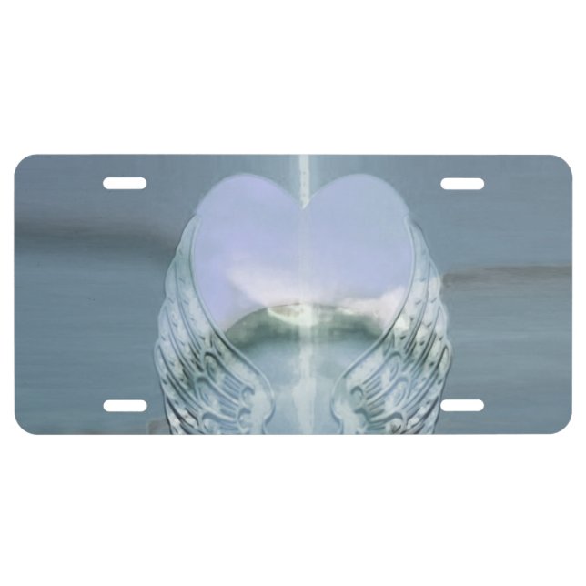 Silver Angel Wings Wrapped Around a Heart License Plate (Front)