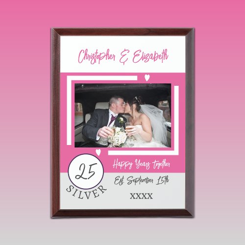 Silver Anniversary 25 years photo names pink Award Plaque