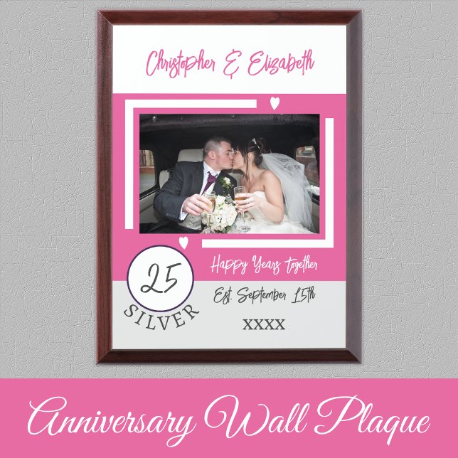 Silver Anniversary 25 years photo names pink Award Plaque (Creator Uploaded)