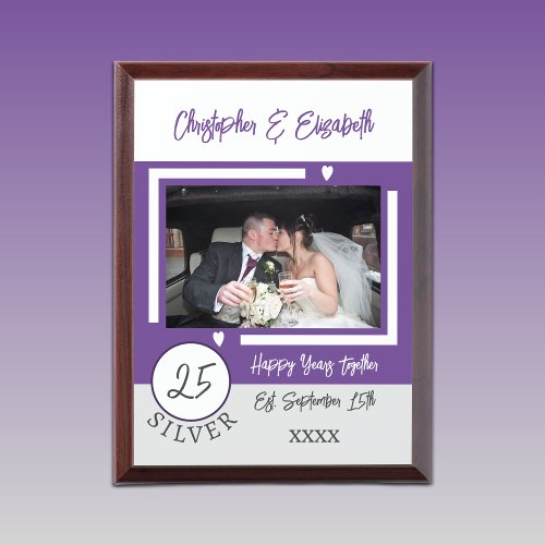 Silver Anniversary 25 years photo names purple Award Plaque