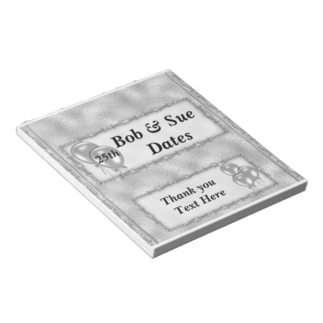 Silver Anniversary Candy Bar Wrappers Party Favor Notepad (Angled)