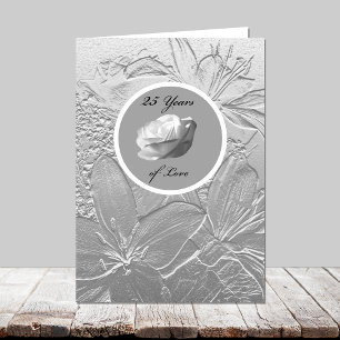 Silver Anniversary Card -- Silver Flowers