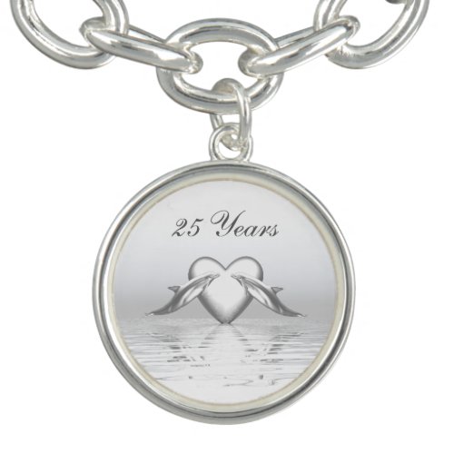 Silver Anniversary Dolphins and Heart Bracelet