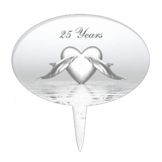 Silver Anniversary Dolphins and Heart Cake Topper