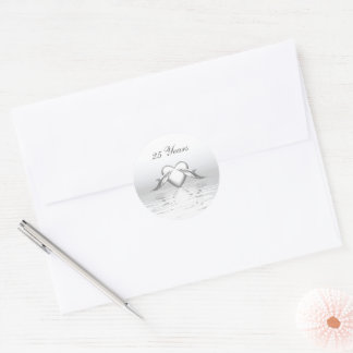 Silver Anniversary Dolphins and Heart Classic Round Sticker