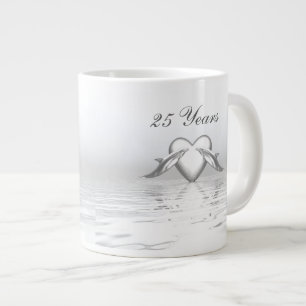 Silver Anniversary Dolphins and Heart Giant Coffee Mug