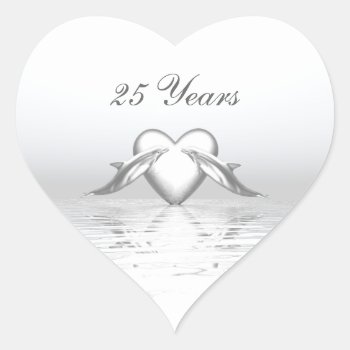 Silver Anniversary Dolphins And Heart Heart Sticker by Peerdrops at Zazzle