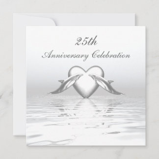 Silver Anniversary Dolphins and Heart Invitation