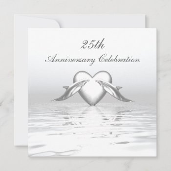 Silver Anniversary Dolphins And Heart Invitation by xfinity7 at Zazzle