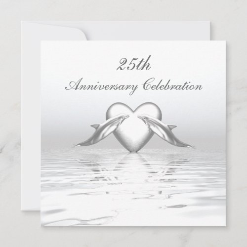 Silver Anniversary Dolphins and Heart Invitation