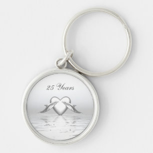Silver Anniversary Dolphins and Heart Keychain