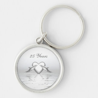 Silver Anniversary Dolphins and Heart Keychain
