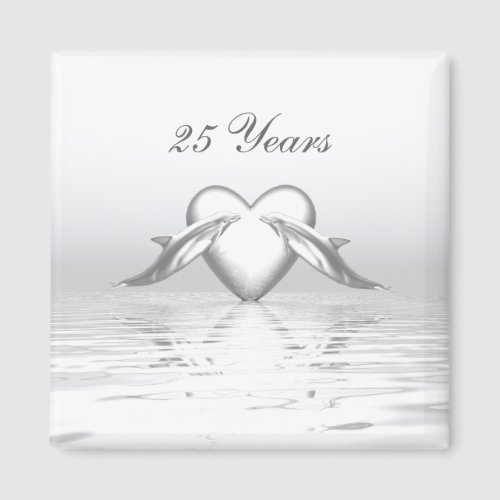 Silver Anniversary Dolphins and Heart Magnet