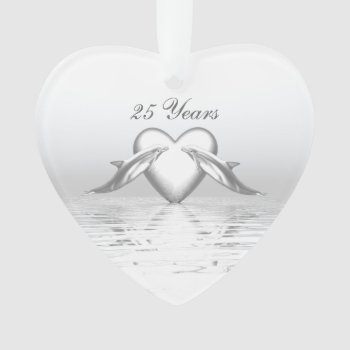 Silver Anniversary Dolphins And Heart Ornament by Peerdrops at Zazzle