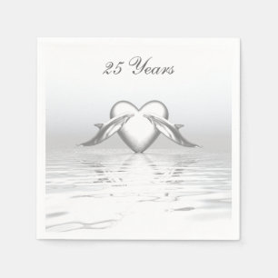 Silver Anniversary Dolphins and Heart Paper Napkins