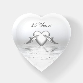 Silver Anniversary Dolphins And Heart Paperweight by Peerdrops at Zazzle