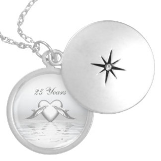 Silver Anniversary Dolphins and Heart Plated Necklace