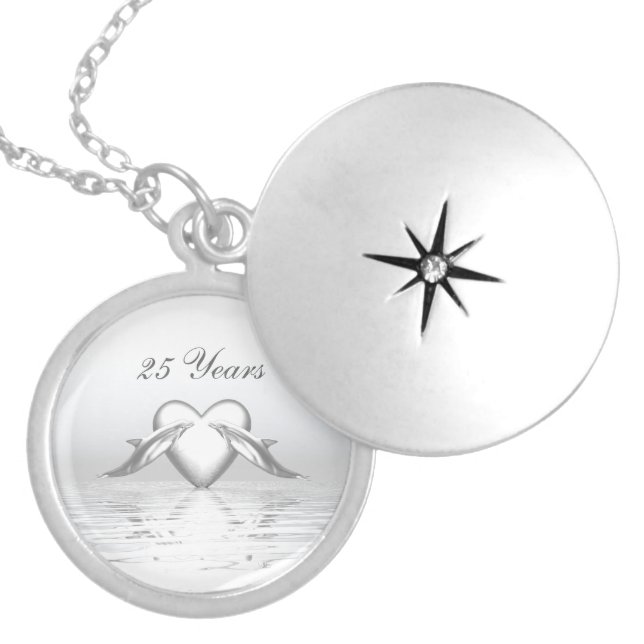 Silver Anniversary Dolphins and Heart Plated Necklace (Front)
