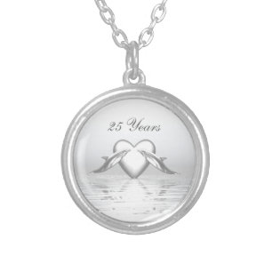 Silver Anniversary Dolphins and Heart Plated Necklace