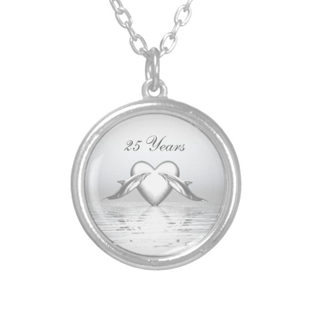Silver Anniversary Dolphins and Heart Plated Necklace (Front)