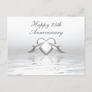 Silver Anniversary Dolphins and Heart Postcard
