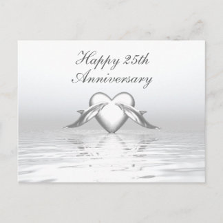 Silver Anniversary Dolphins and Heart Postcard