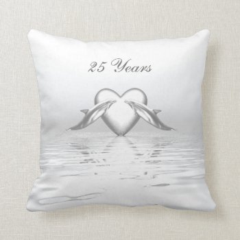 Silver Anniversary Dolphins And Heart Throw Pillow by Peerdrops at Zazzle