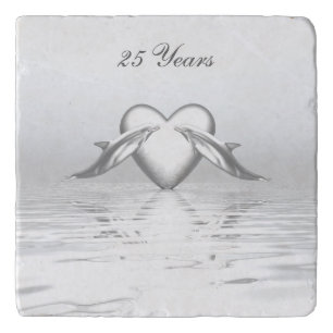 Silver Anniversary Dolphins and Heart Trivet
