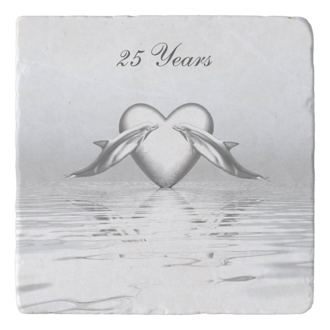 Silver Anniversary Dolphins and Heart Trivet (Front)