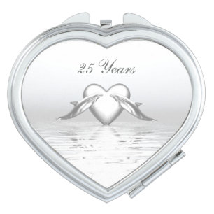 Silver Anniversary Dolphins and Heart Vanity Mirror
