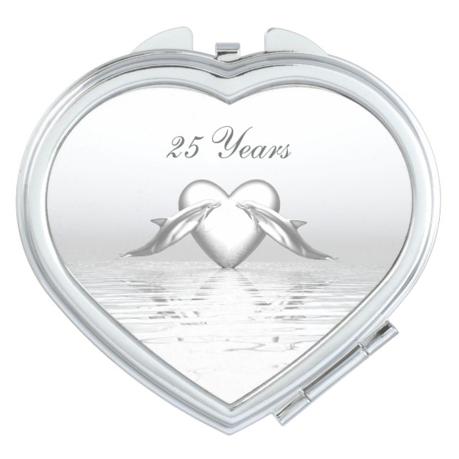 Silver Anniversary Dolphins and Heart Vanity Mirror (Front)