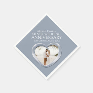 Silver anniversary heart photo names napkins