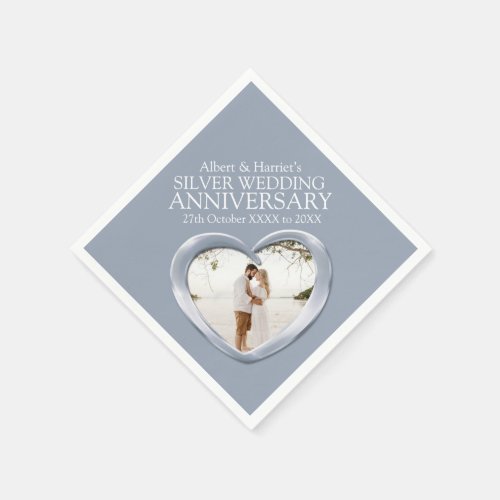 Silver anniversary heart photo names napkins