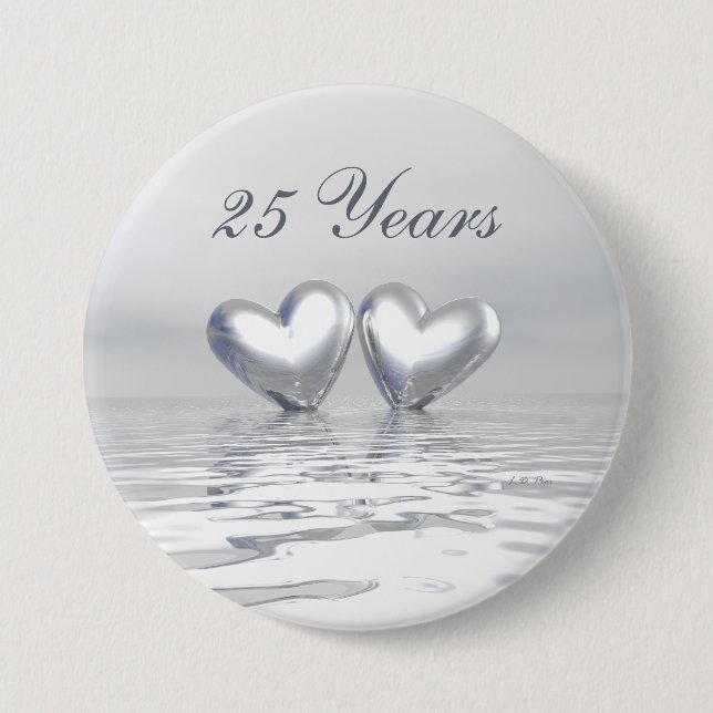 Silver Anniversary Hearts Button (Front)