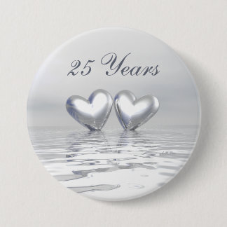 Silver Anniversary Hearts Button