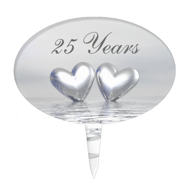 Silver Anniversary Hearts Cake Topper (Front)