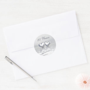 Silver Anniversary Hearts Classic Round Sticker