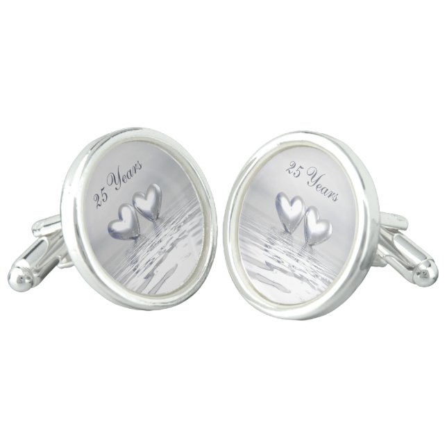 Silver Anniversary Hearts Cufflinks (Angled)