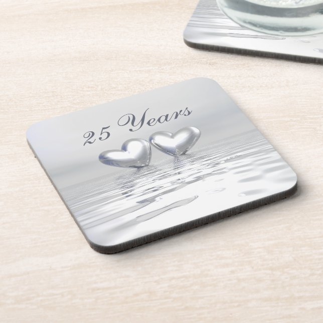 Silver Anniversary Hearts Drink Coaster (Left Side)