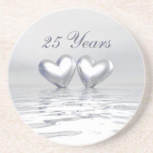 Silver Anniversary Hearts Drink Coaster