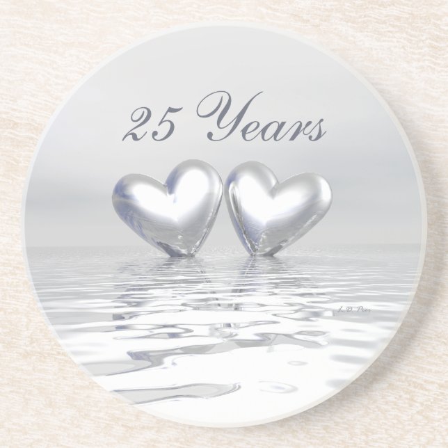 Silver Anniversary Hearts Drink Coaster (Front)