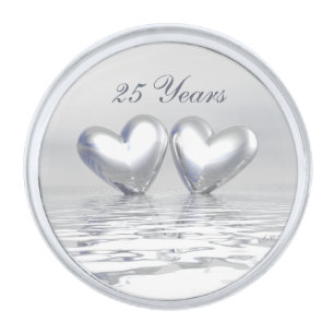 Silver Anniversary Hearts Finish Lapel Pin