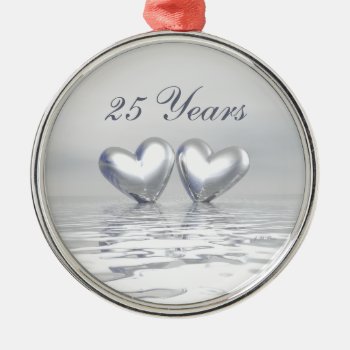 Silver Anniversary Hearts Metal Ornament by Peerdrops at Zazzle
