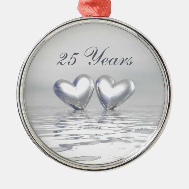 Silver Anniversary Hearts Metal Ornament (Front)