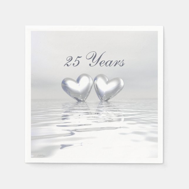 Silver Anniversary Hearts Napkins (Front)